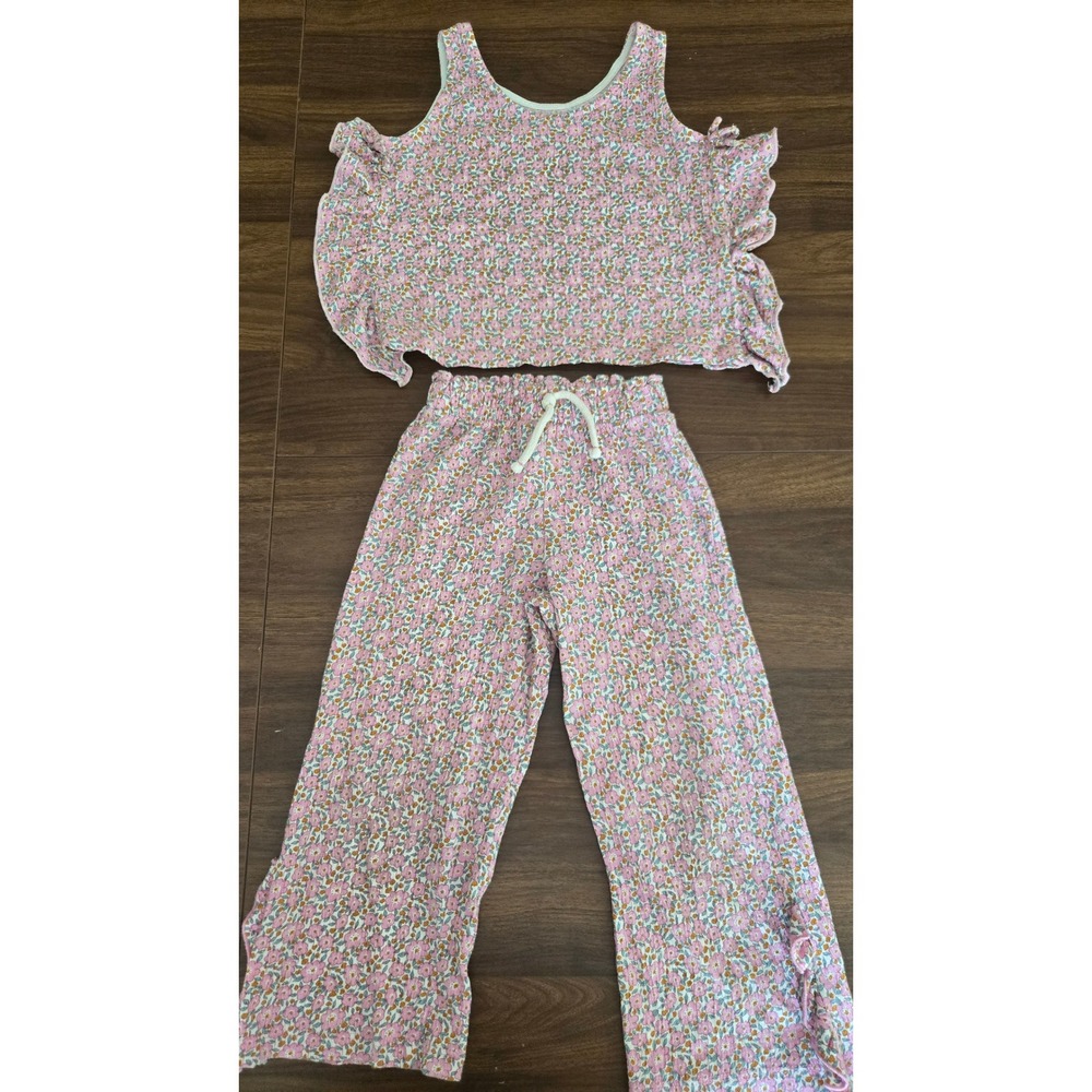 Zara Kids Girls Pink Floral 2 Piece Set Ruffle Tank Top and Pants Size 5 110cm